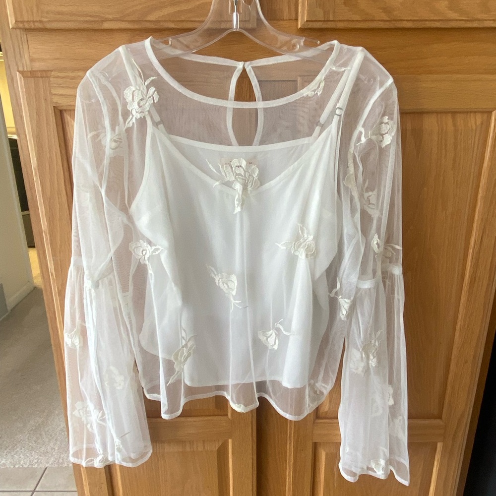 HOLLISTER Floral Embroidered Mesh Top
